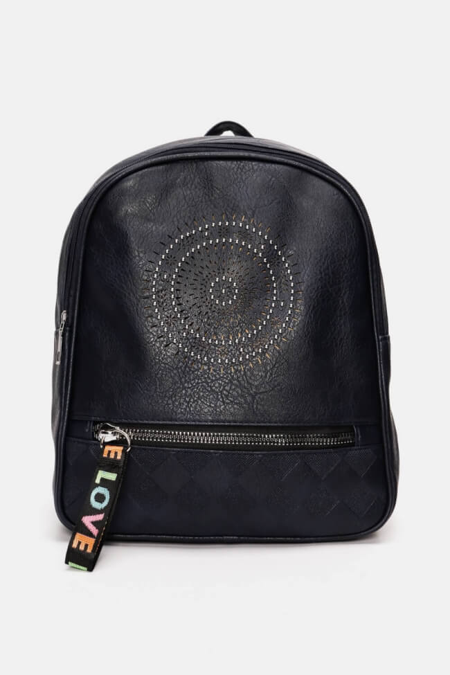 Τσάντα Backpack Δερματίνη με Διακοσμητικό Φερμουάρ